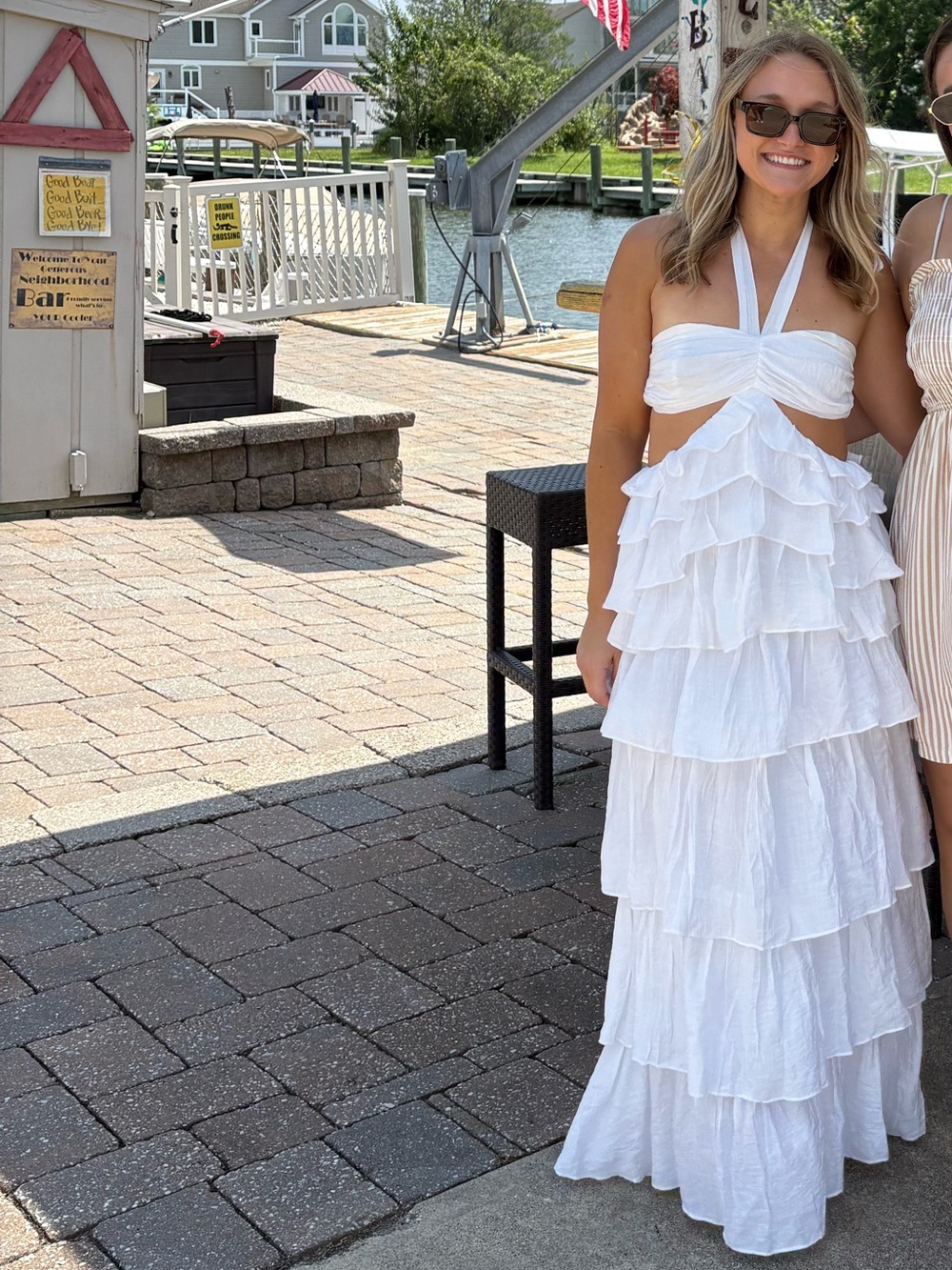White Tiered/Ruffle Halter Maxi Dress - Women's Summer Dress